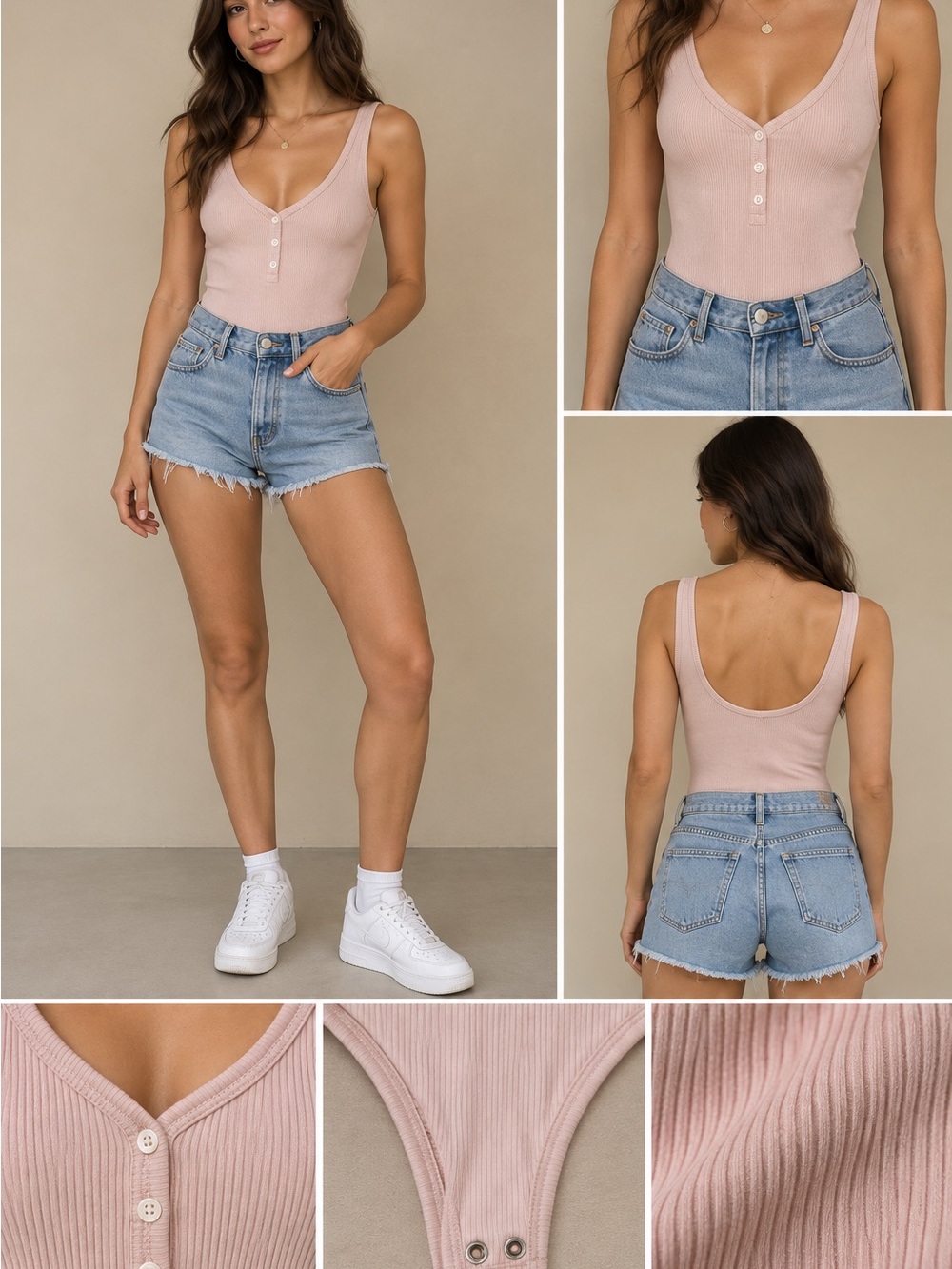 Abercrombie & Fitch Ribbed Henley Sleeveless Bodysuit Tan Size Small